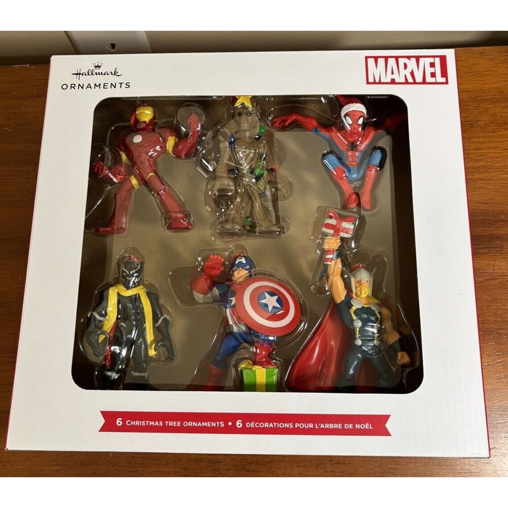 Hallmark Marvel Avengers Box of 6 Ornaments: Thor, Groot, Ironman, Spiderman NEW